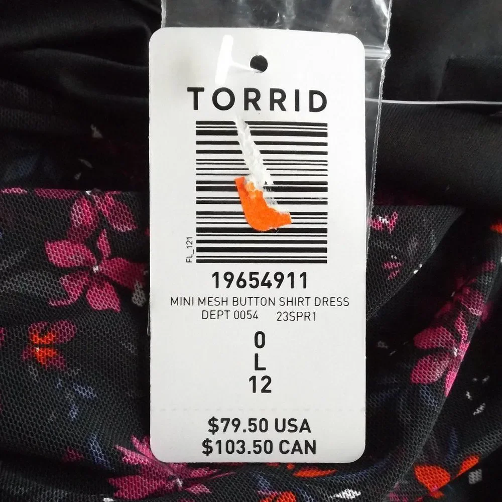 new TORRID Dress, 0/L, Black, Red/Purple Floral, Ruched Skirt, Scoop neck, Meshy - Picture 12 of 16
